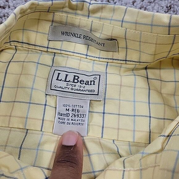 LL Bean Shirt Mens Medium Yellow Button Down Check Long Sleeve Preppy Stains* - Picture 2 of 7